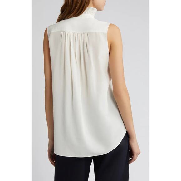 FRAME Ruffle Sleeveless Silk Crepe White Top - Picture 3 of 11